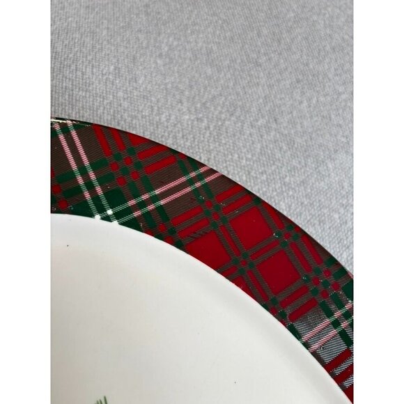 Living Quarters Christmas Oval Serving Platter Cardinal Plaid Border - Picture 5 of 5
